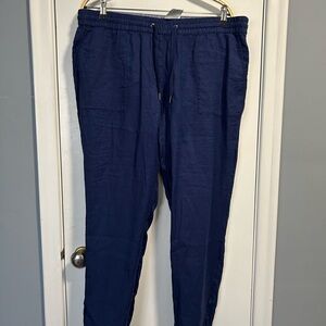 Linen Blend Navy Blue Pants